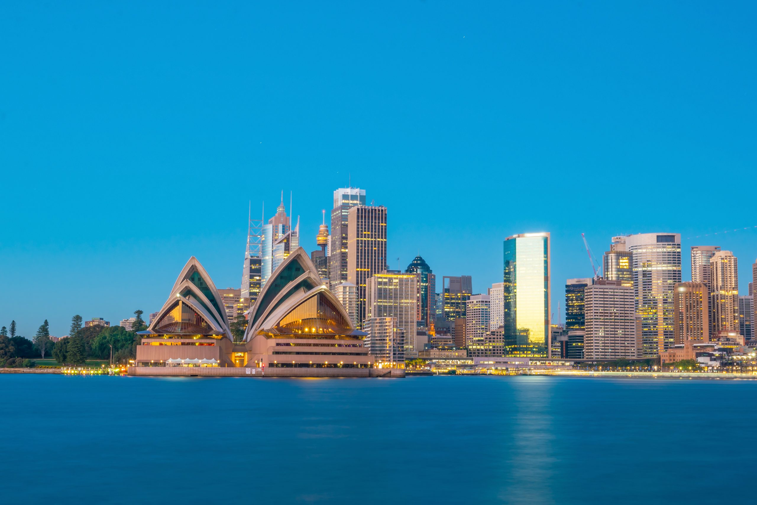 Downtown Sydney skyline in Australia at twilight